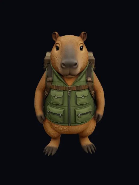 Capybara Botanist 3D character generated from concept art