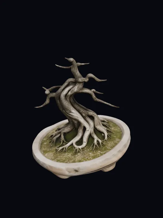 Ancient Olive Bonsai 3D model generated from concept art